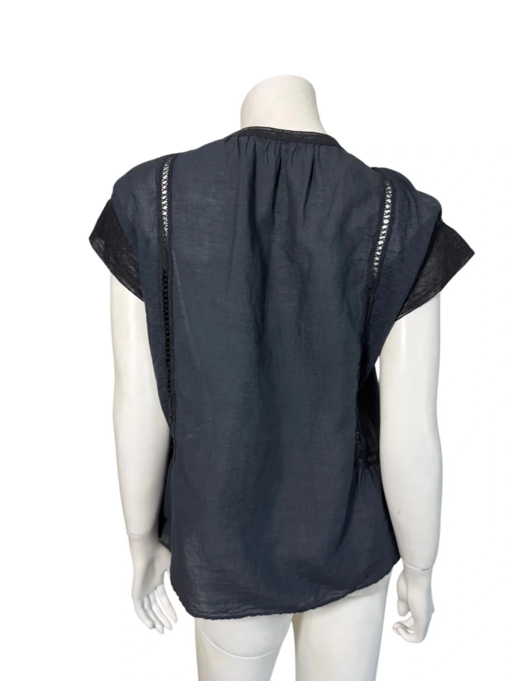 Pomandère Cotton Linen Lace Trim Cap Sleeve Blouse Size 40